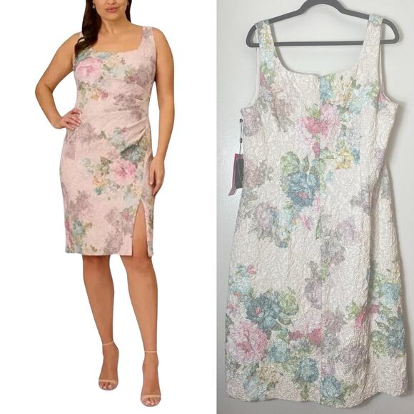 NWT ADRIANNA PAPELL DRESS 18W MATELASSE FLORAL SHORT COCKTAIL METALLIC TEXTURE - Picture 2 of 12